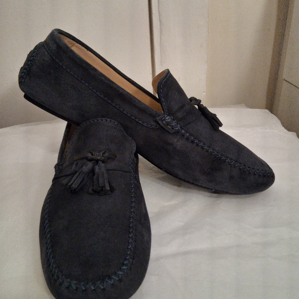 Men's Suede Tassel Loafers in Dark Blue - Classic Slip-On